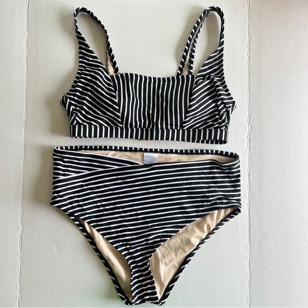 Kona Sol Black & White Stripe Bikini Swimsuit - Picture 2 of 4
